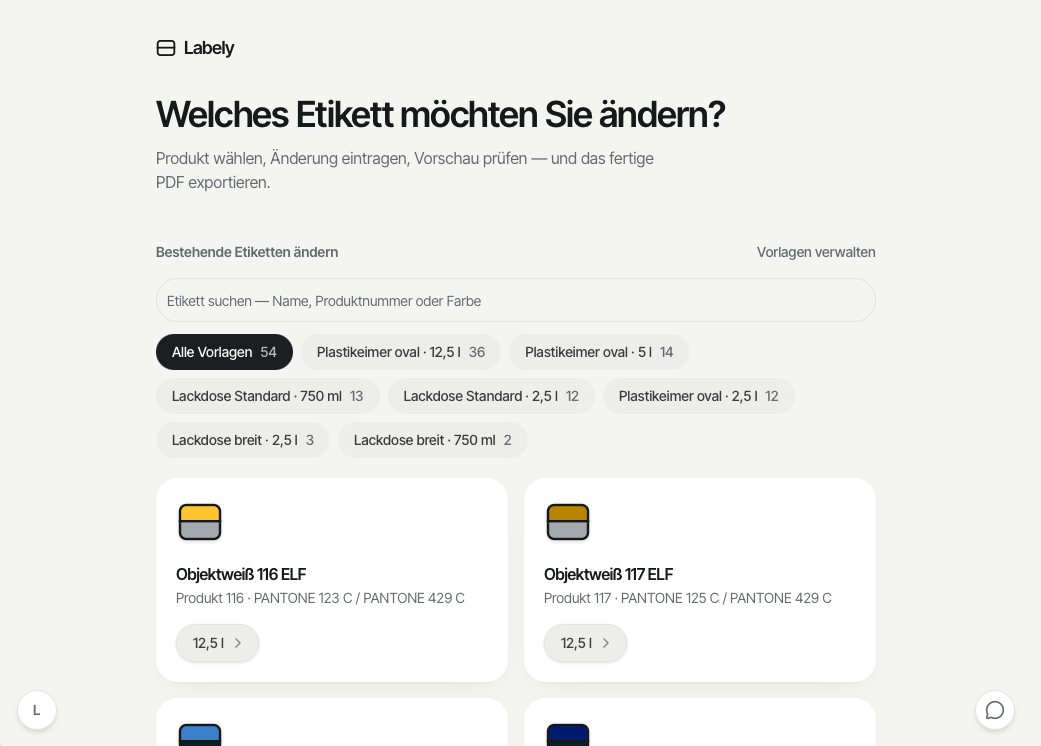 Screenshot of the Labely label management web app